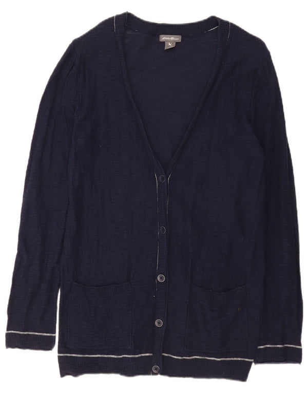 Eddie Bauer Damen-Cardigan-Pullover UK 14 Große marineblaue Baumwolle