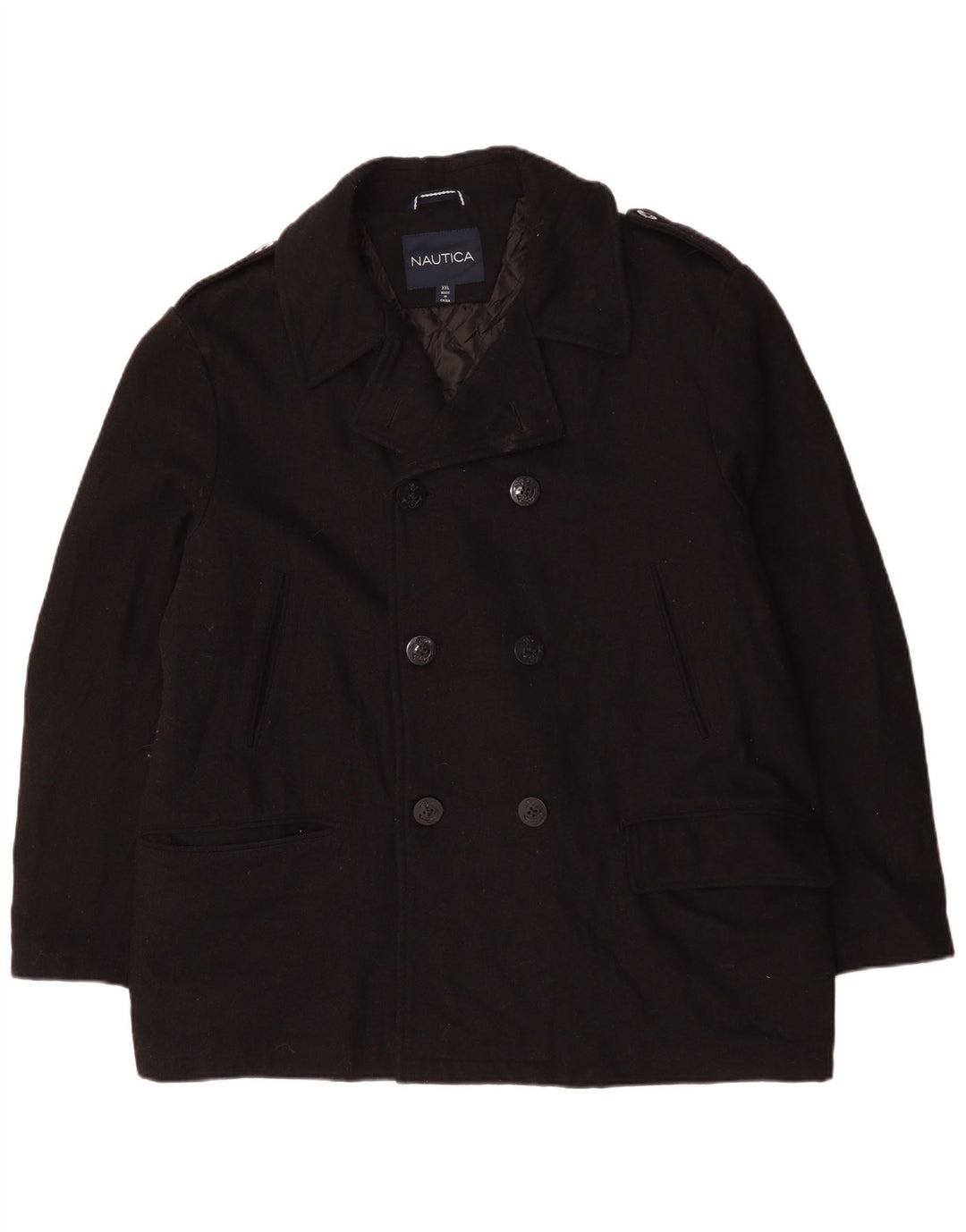 NAUTICA Herren Pea Coat UK 44 2XL Schwarze Wolle