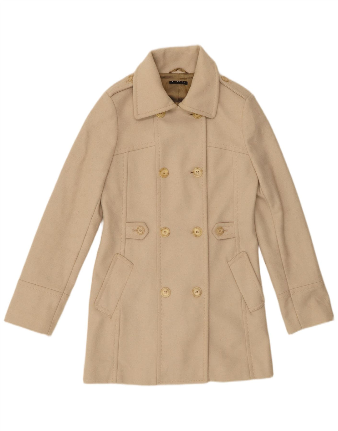 Sisley Damen Zweireihiger Mantel IT 40 Small Beige Wolle