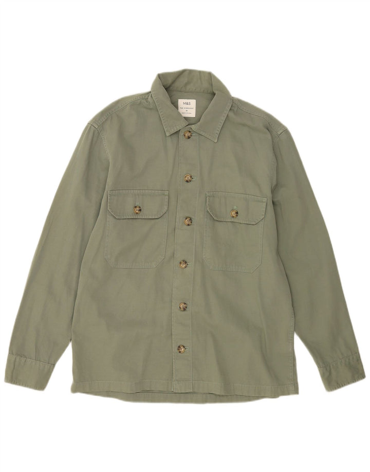 Marks & Spencer Herren-Overshirt-Hemd aus mittelgrüner Baumwolle