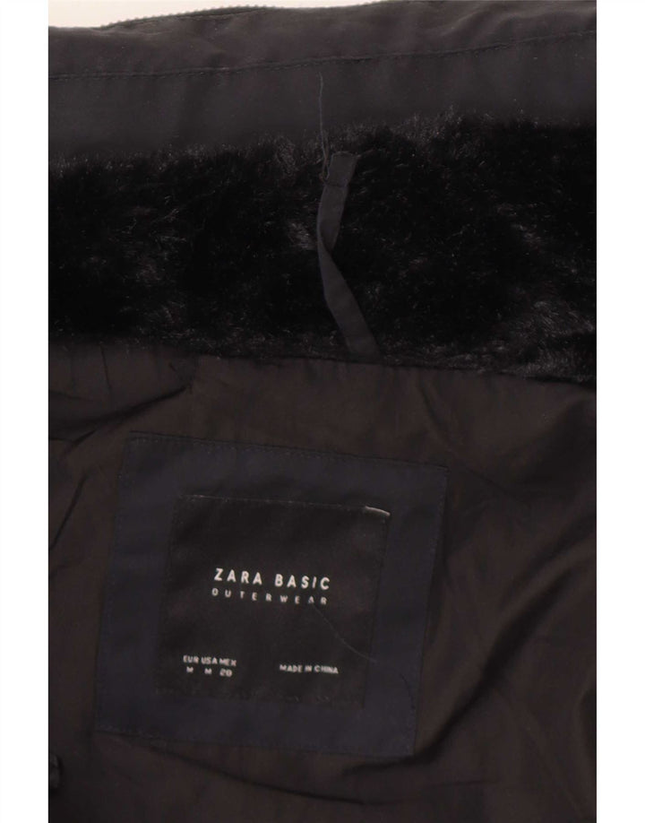 Zara Damen Wattierte Jacke UK 12 Medium Marineblau Polyester