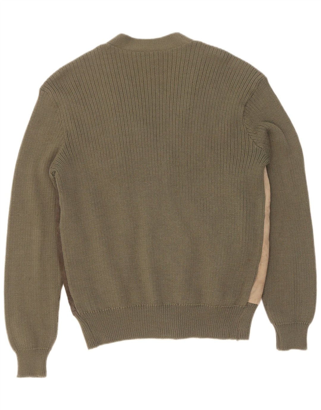 Vintage Herren Wildleder Cardigan Pullover IT 50 Medium Khaki Colourblock Wolle