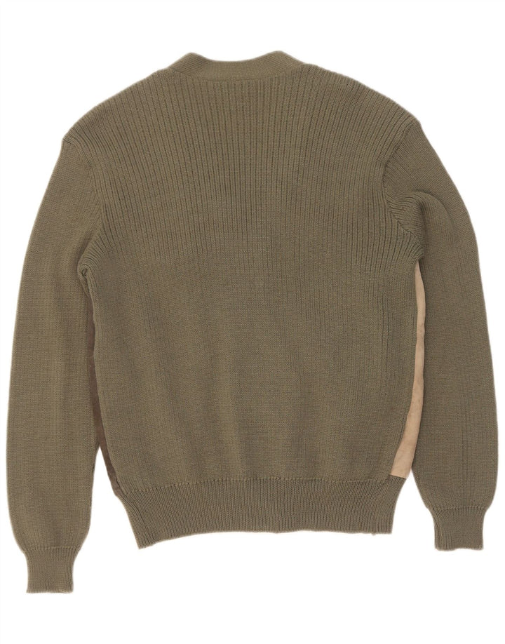 Vintage Herren Wildleder Cardigan Pullover IT 50 Medium Khaki Colourblock Wolle
