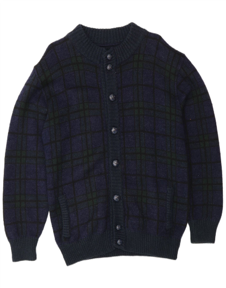 Vintage Herren Cardigan Pullover Medium Marineblau Karo Polyacryl