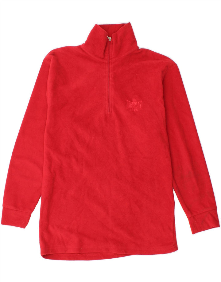 FREE PLAY Womens Zip Neck Fleece Jumper UK 12 Medium Red Polyester Vintage Free Play and Second-Hand Free Play from Messina Hembry 