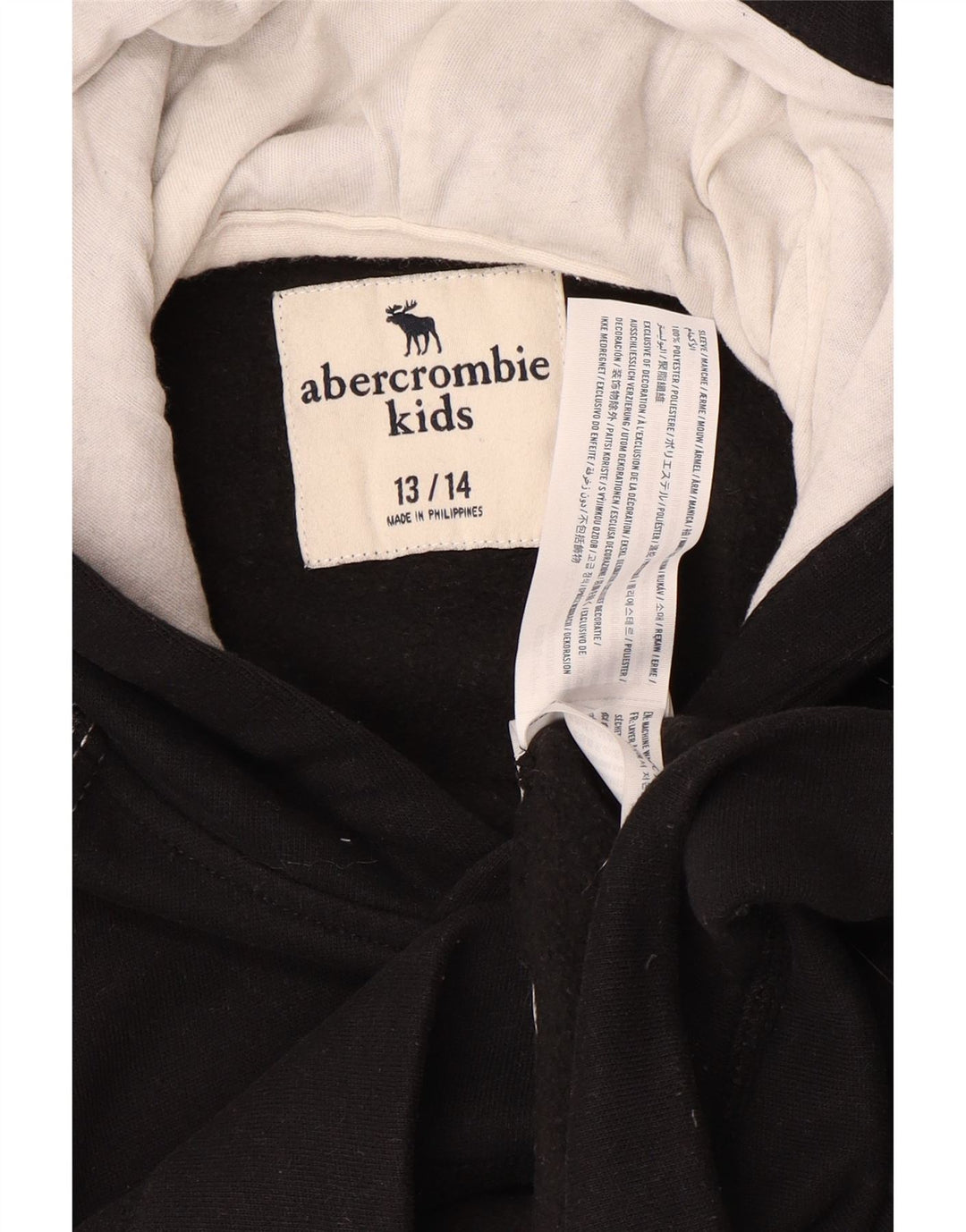 ABERCROMBIE & FITCH Kapuzenpullover für Jungen, 13–14 Jahre, schwarz geflecktes Polyester