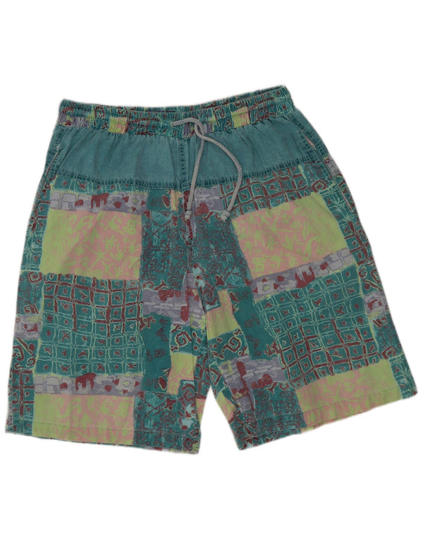 Vintage Herren Grafik Casual Shorts XL W32 Grün Patchwork Baumwolle