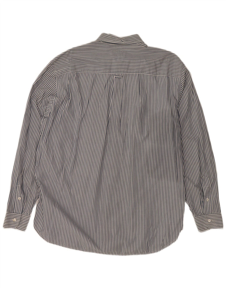 HENRY COTTONS Herrenhemd Größe 43 XL Marineblaue Nadelstreifen-Baumwolle