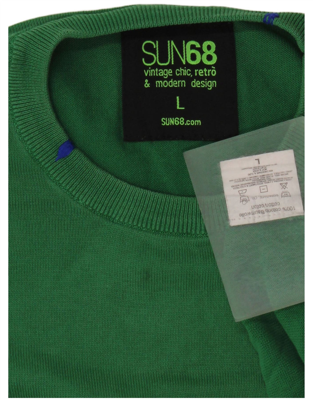 Sun68 Herren-Pullover mit Rundhalsausschnitt, groß, grüne Baumwolle
