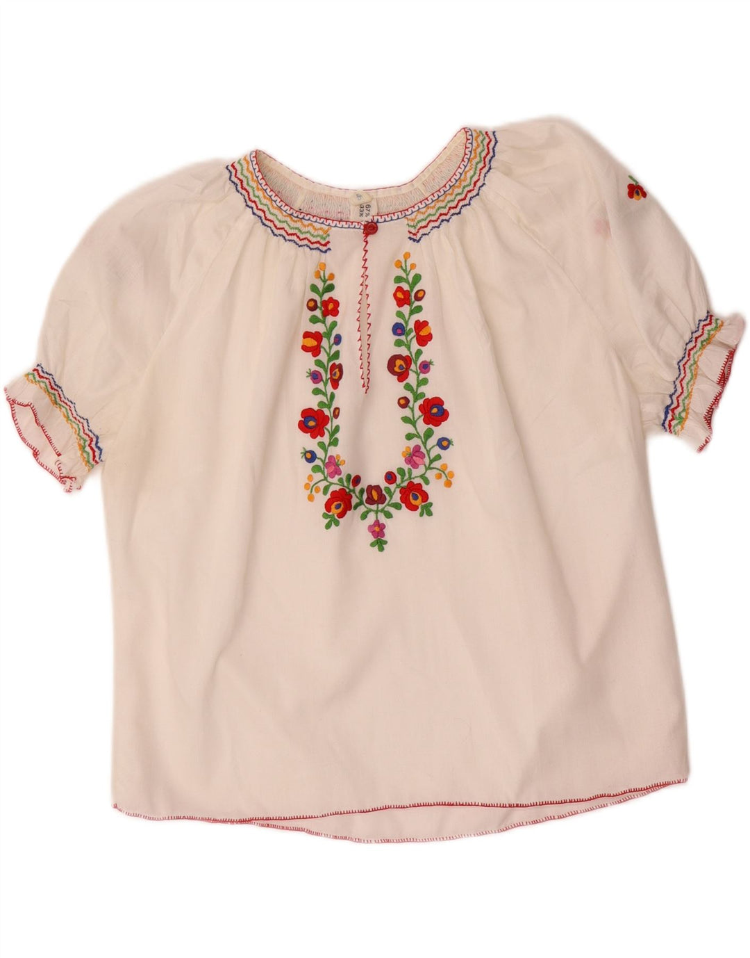 VINTAGE Damen Crop Bluse Top UK 16 Großes weißes Blumenmuster aus Polyester