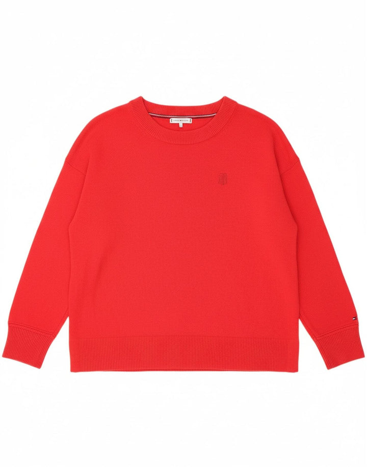 TOMMY HILFIGER Womens Crew Neck Jumper Sweater UK 16 Large Red Wool