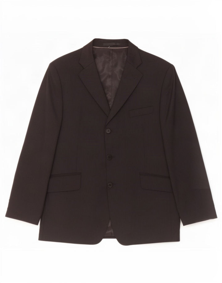 Marks & Spencer Herren-Blazer mit 3 Knöpfen, UK 44, XL, schwarze Nadelstreifenwolle