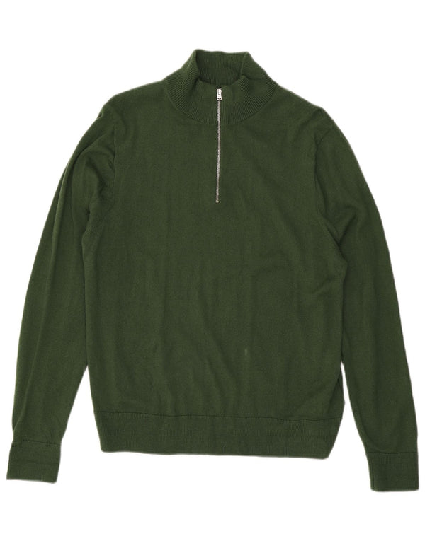 J. Crew Herren-Pullover mit Reißverschluss am Hals, großes grünes Acryl