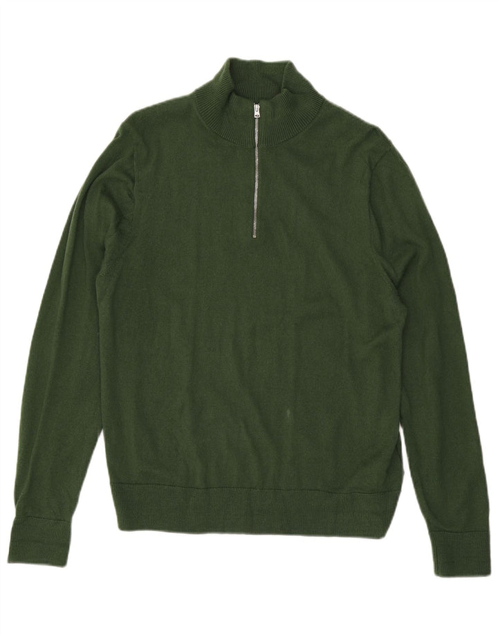 J. Crew Herren-Pullover mit Reißverschluss am Hals, großes grünes Acryl
