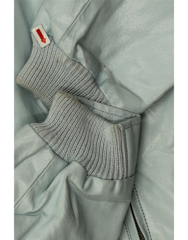 Vintage Damen Crop Kunstleder Bomberjacke IT 44 Mittelblau