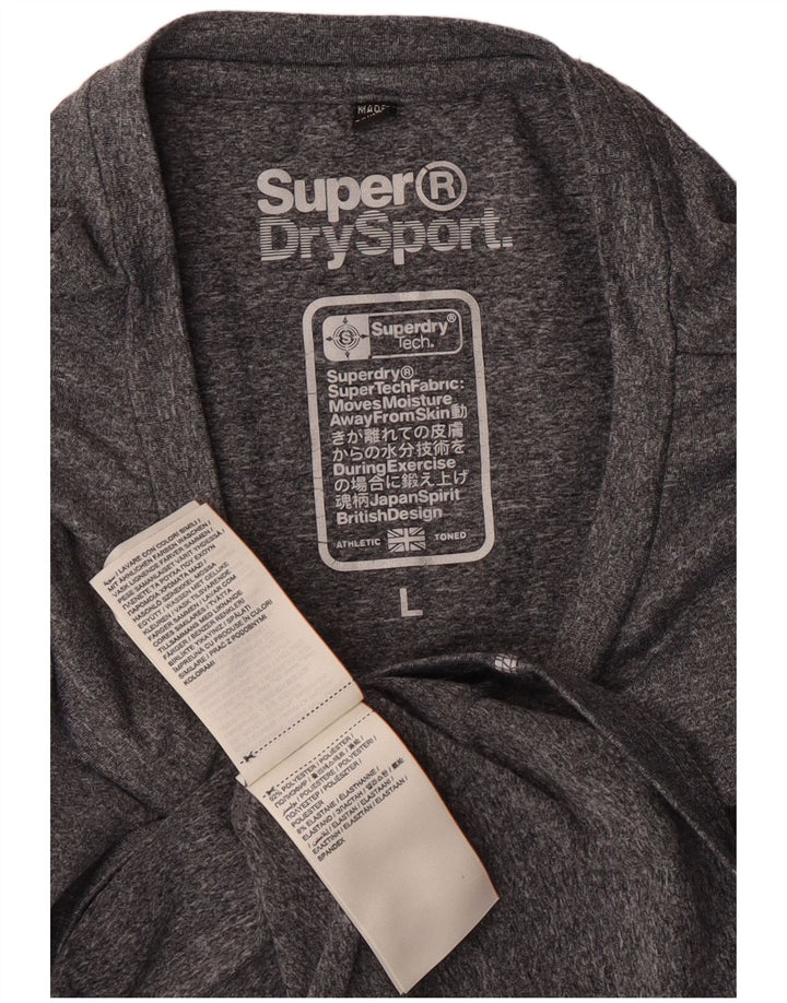 Superdry Damen Grafik-T-Shirt-Oberteil UK 14 Large Grau geflecktes Polyester