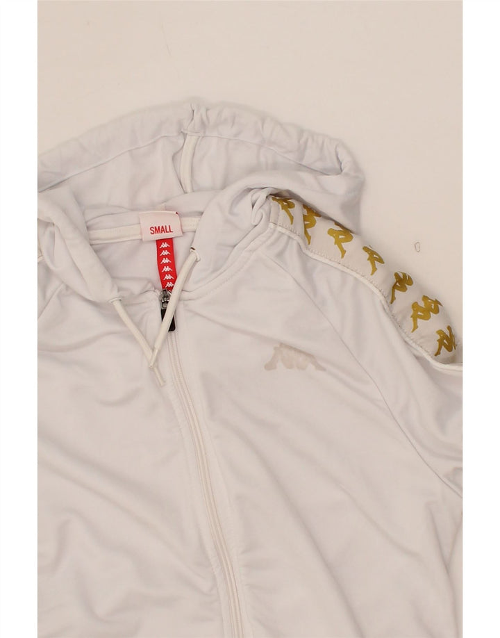 KAPPA Womens Graphic Zip Hoodie Sweater UK 10 Small White Polyester Vintage Kappa and Second-Hand Kappa from Messina Hembry 