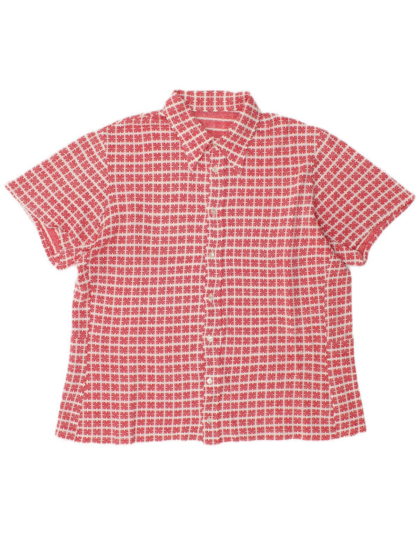 Vintage Damen Kurzarm-Hemdbluse UK 16 Groß Rot Geometrisch