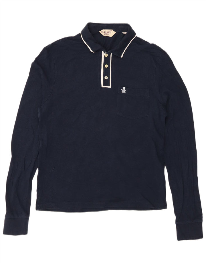 PENGUIN Herren Heritage Langarm-Slim-Fit-Poloshirt in mittlerem Marineblau