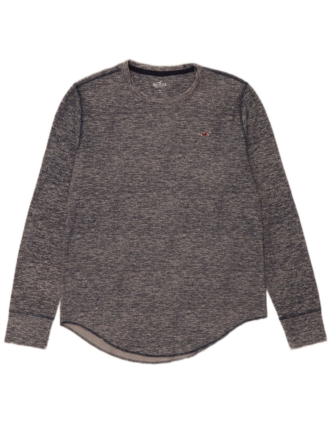 HOLLISTER Herren-Oberteil mit langen Ärmeln, mittelmarineblau gesprenkelte Baumwolle