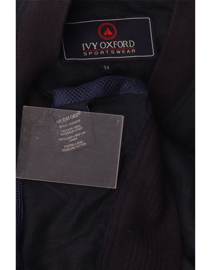 IVY OXFORD Mens Bomber Jacket IT 54 2XL Navy Blue Linen Vintage Ivy Oxford and Second-Hand Ivy Oxford from Messina Hembry 