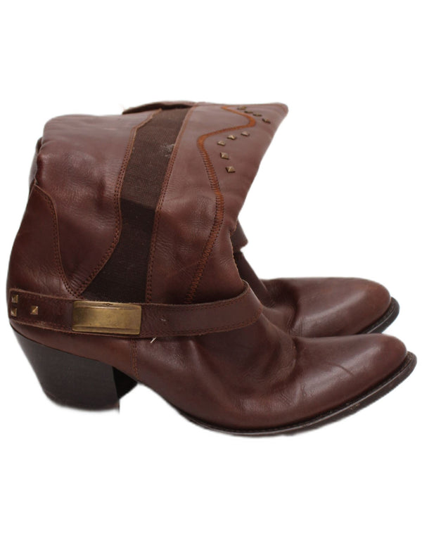 Vintage Damen Leder Cowboystiefel UK Größe 6 Braun Western