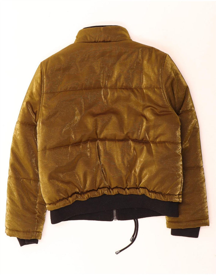 Topshop Damen Velours-Bomberjacke UK 12 Medium Gold Polyester
