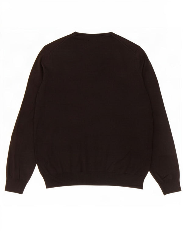 Zara Mens V-Neck Jumper Sweater Large Black Cotton