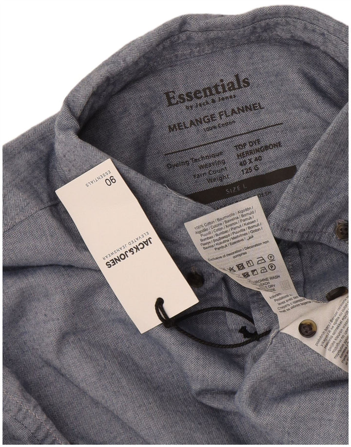 Jack & Jones Herren-Flanellhemd, groß, blaue Fischgräten-Baumwolle