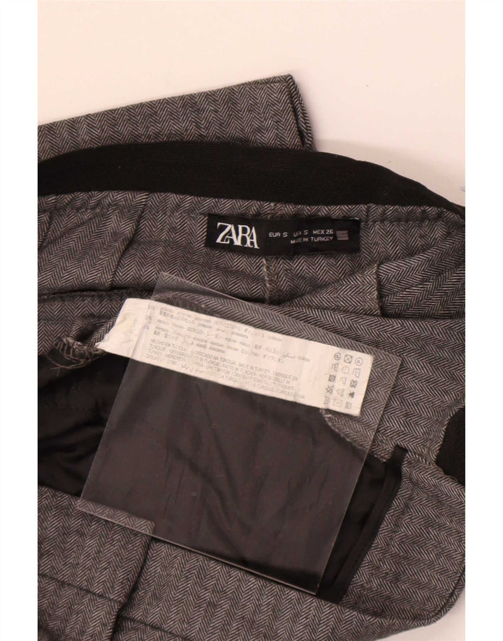 Gerade Anzughose für Damen von Zara, Größe S, W26, L26, graues Fischgrätenmuster aus Polyester