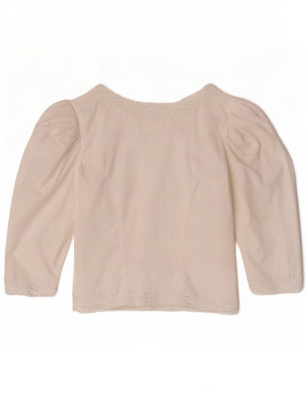 Vintage Damen Crop 3/4-Ärmel-Hemdbluse UK 12 Mittelweiß geblümt