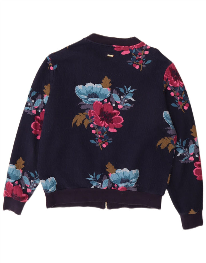 Joules Damen-Trainingsanzug-Top-Jacke UK 12 Mittelmarineblaues Blumenmuster aus Polyester