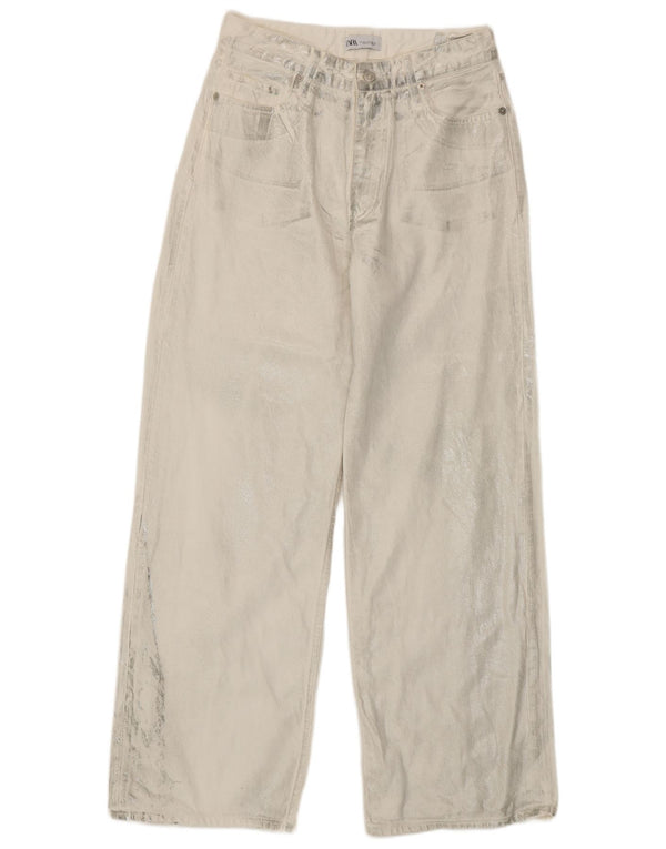 Zara Damen-Jeans mit hohem Bund und weitem Bein, EU 40, Mittel W30 L31, Weiß, Batikfärbung