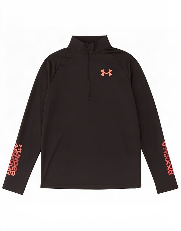 Under Armour Boys Zip Neck Graphic Top Long Sleeve 13-14 Years XL Black