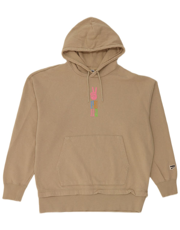 Puma Womens Graphic Oversized Hoodie Pullover UK 16 Large Beige Baumwolle