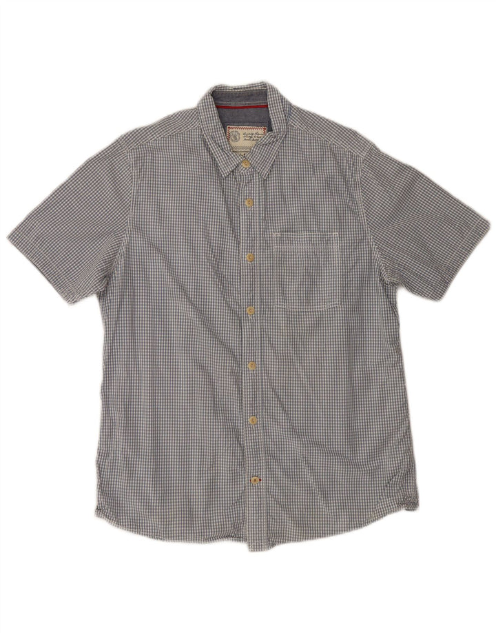 Fat Face Herren-Kurzarmhemd, groß, blau, Gingham-Baumwolle