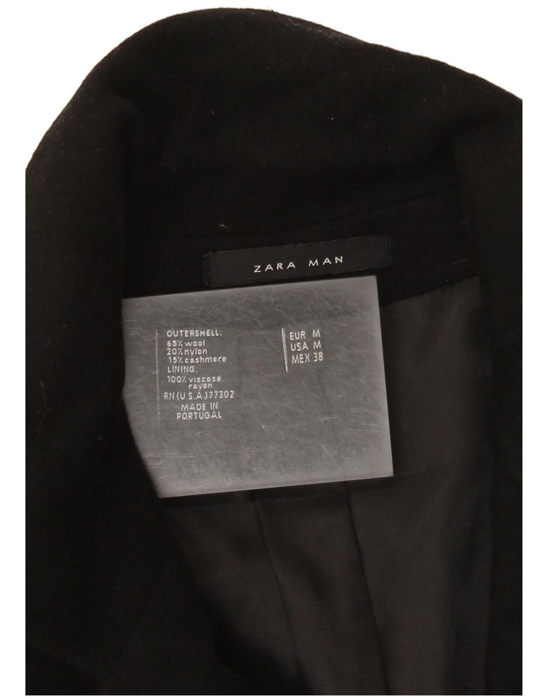 Zara Herrenmantel UK 38 Mittelschwarze Wolle