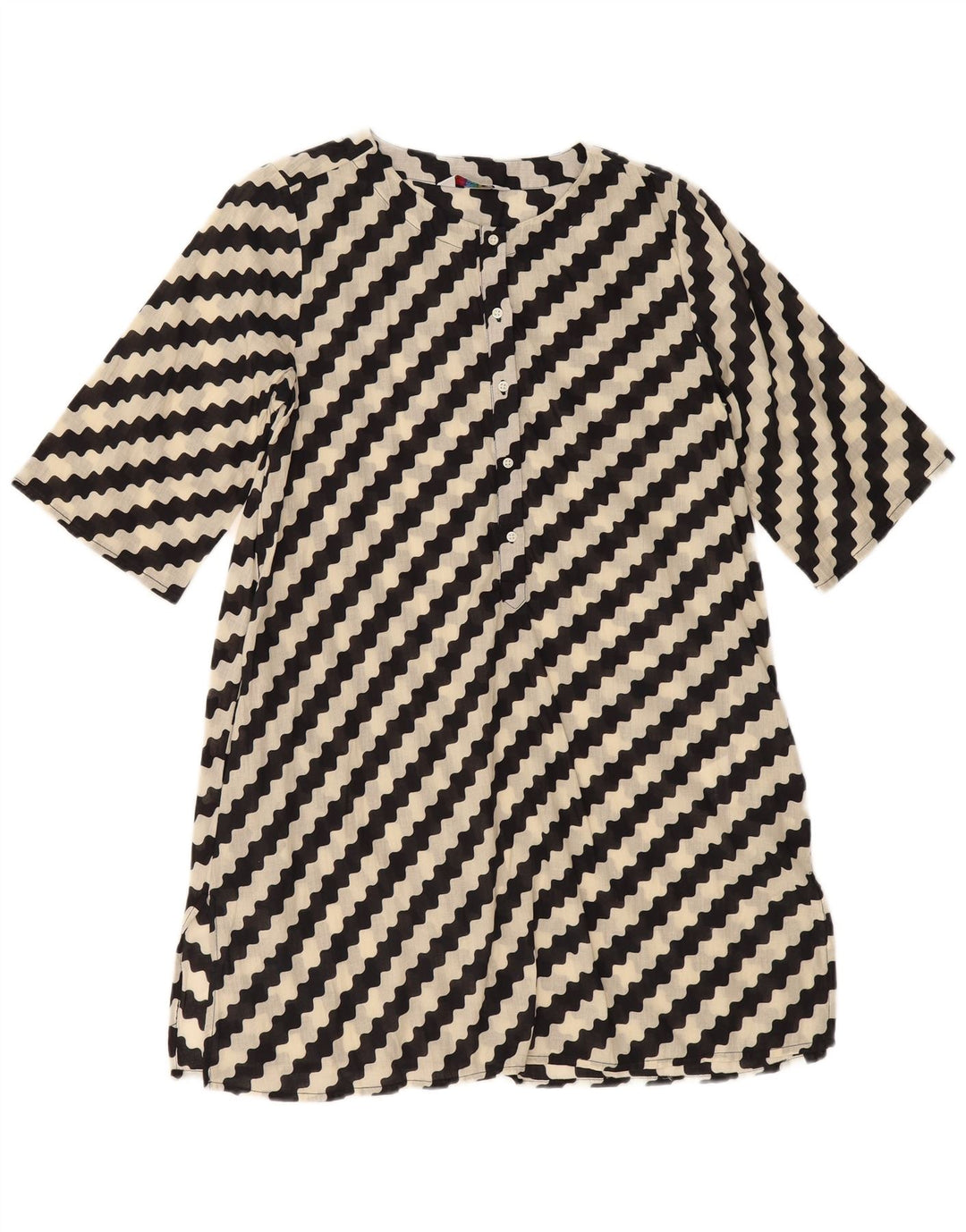 COMPANIA FANTASTICA Damen A-Linien-Kleid UK 14 Mittelschwarz gestreift aus Baumwolle