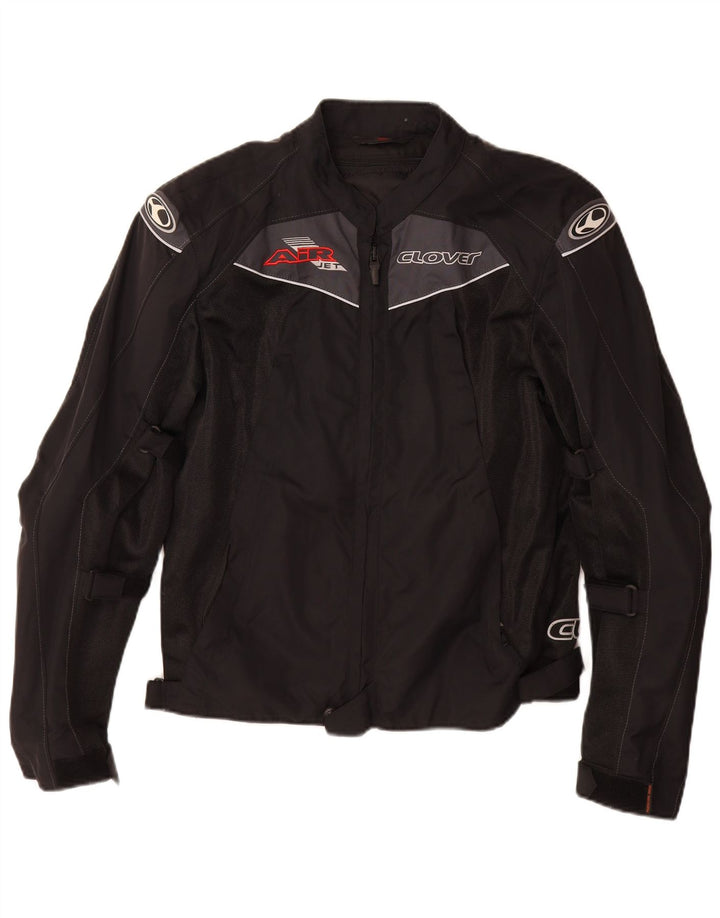Clover Womens Graphic Racer Jacket UK 14 Mittelschwarzes Colourblock-Polyamid