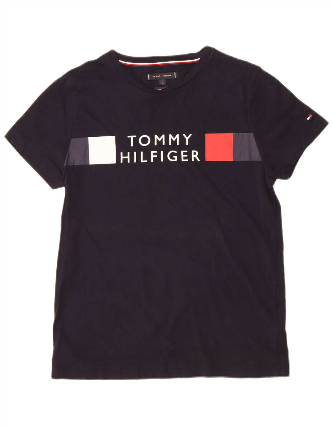 Tommy Hilfiger Herren-T-Shirt mit Grafik, Größe S, schwarze Baumwolle