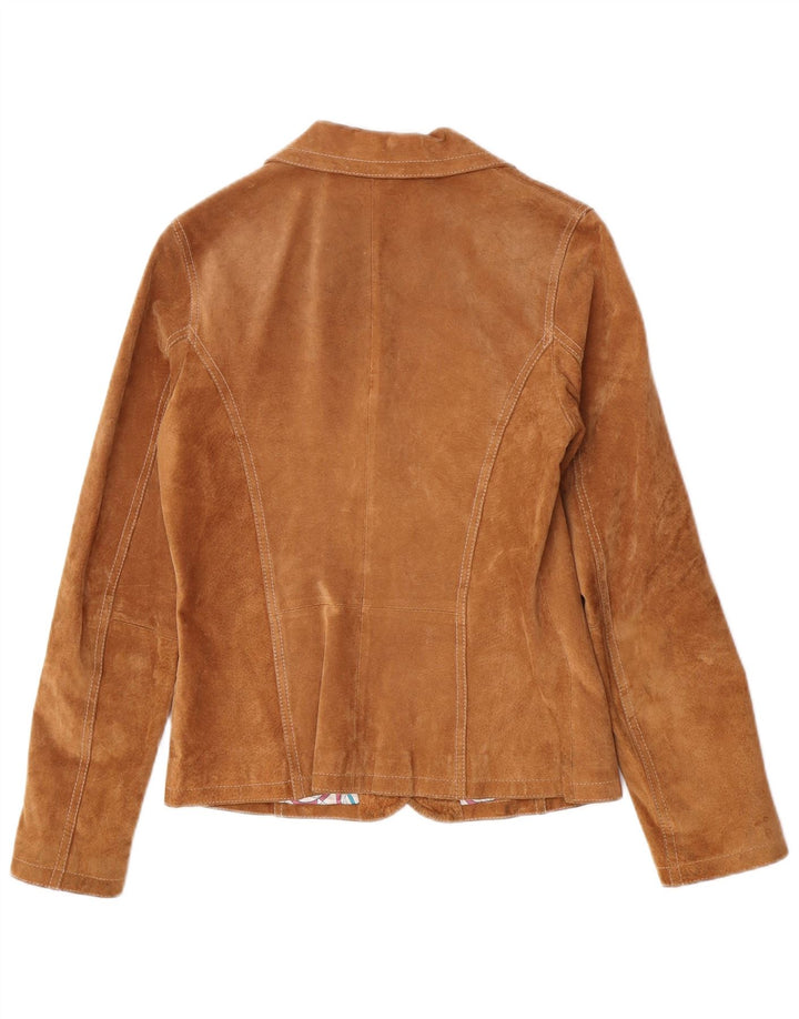 Gipsy Womens 2-Knopf-Wildleder-Blazer-Jacke UK 10 Small Braunes Leder