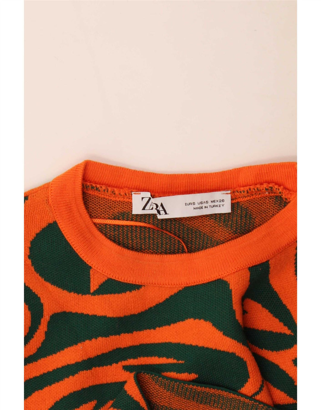 Zara Womens Abstract Pattern Crop Top Langarm UK 8 Small Orange
