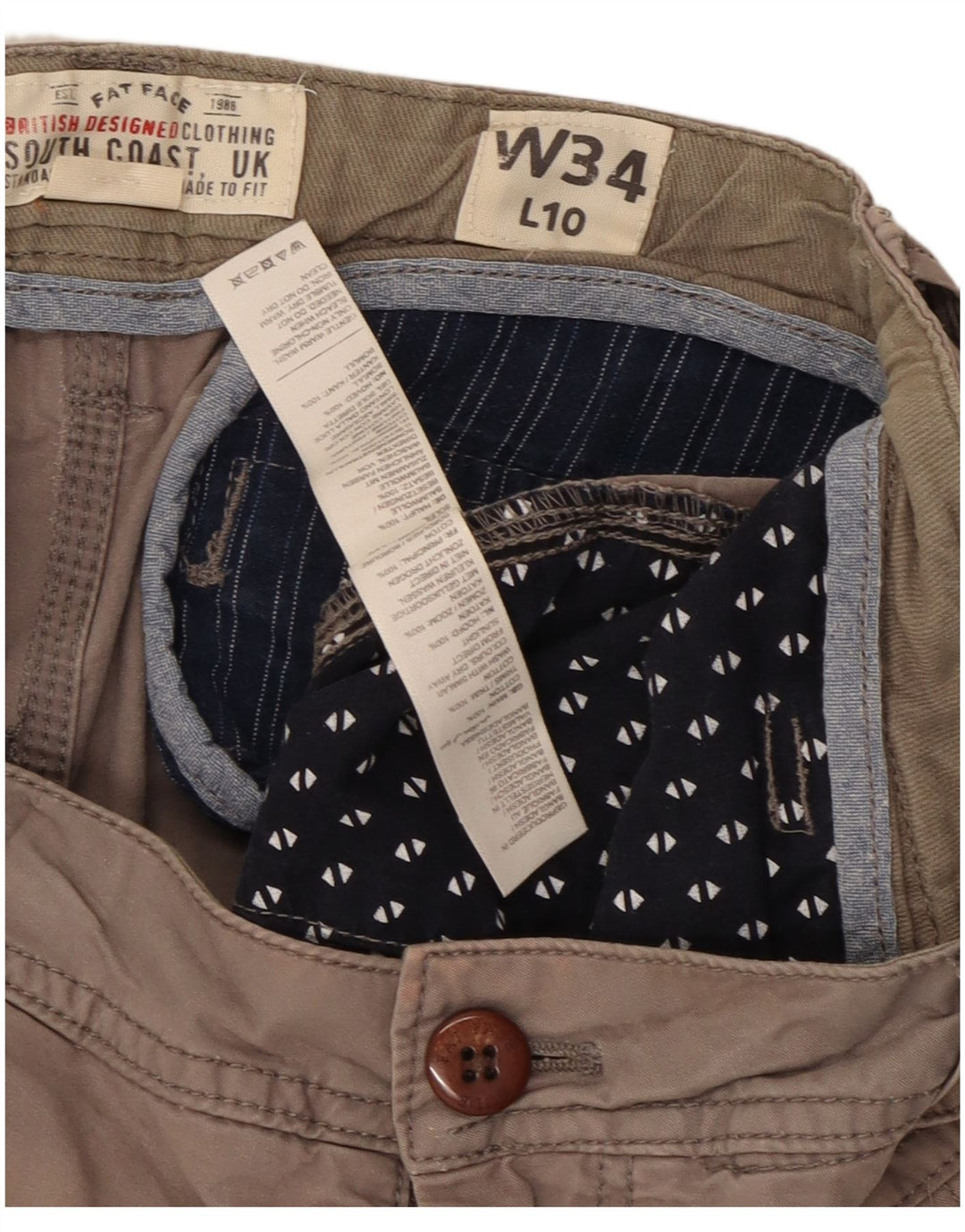Fat Face Herren-Cargo-Shorts, W34, Größe L, Grau, Baumwolle