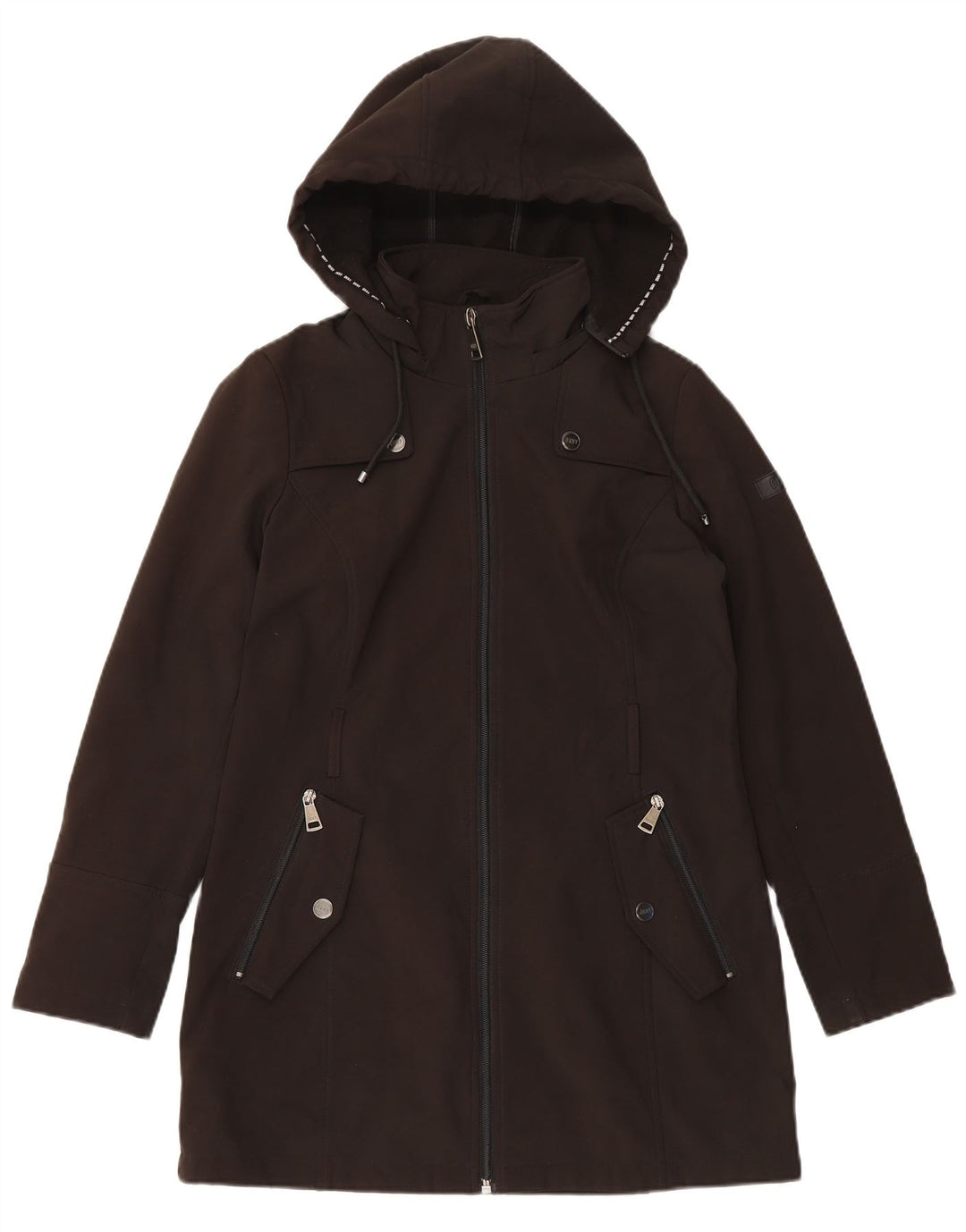 Dkny Damen-Trenchcoat mit Kapuze, UK 10, Größe S, Schwarz, Polyester