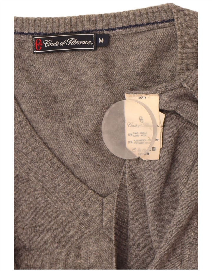 Conte of Florence Herren-Pullover mit V-Ausschnitt aus mittelgrauer Wolle