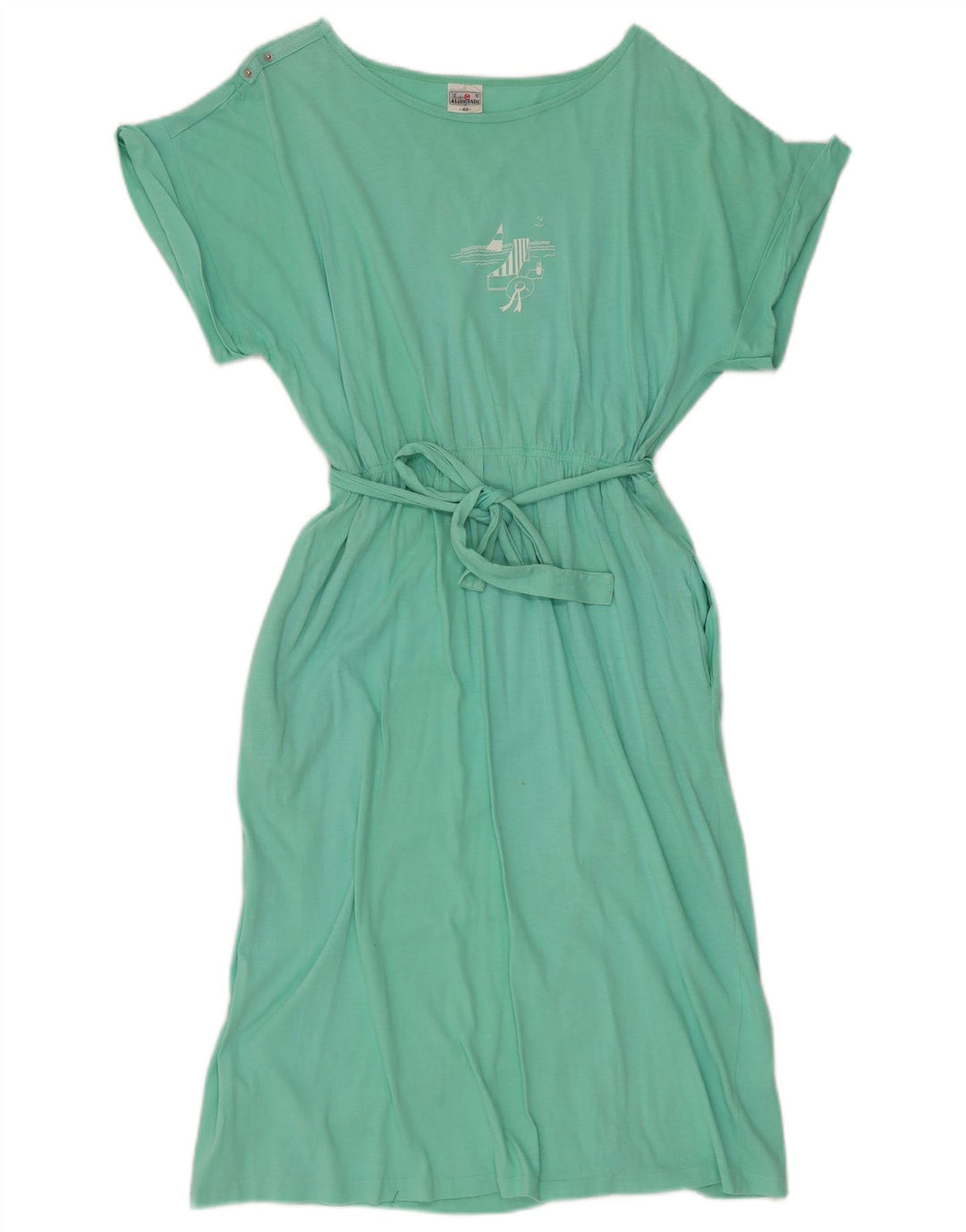 VINTAGE Damen Basic Kleid EU 40 Mittelgrüne Baumwolle