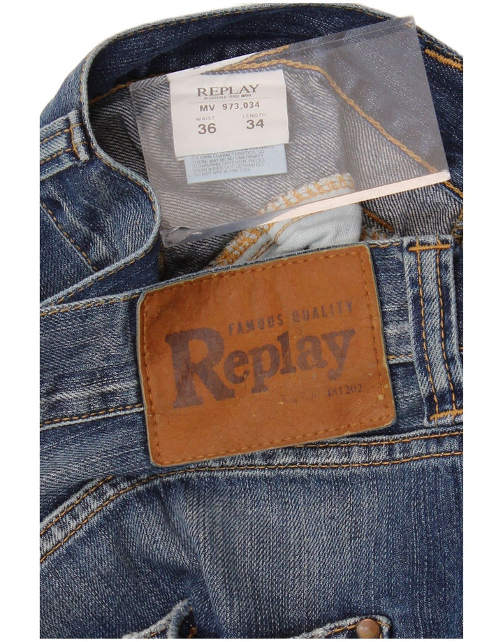 REPLAY Herren Straight Jeans W36 L34 Blaue Baumwolle