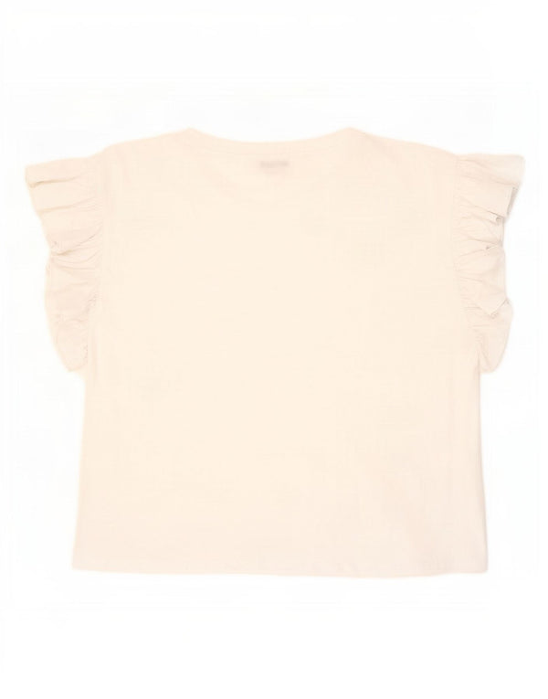 Zara Damen T-Shirt Top UK 16 Large Weiße Baumwolle