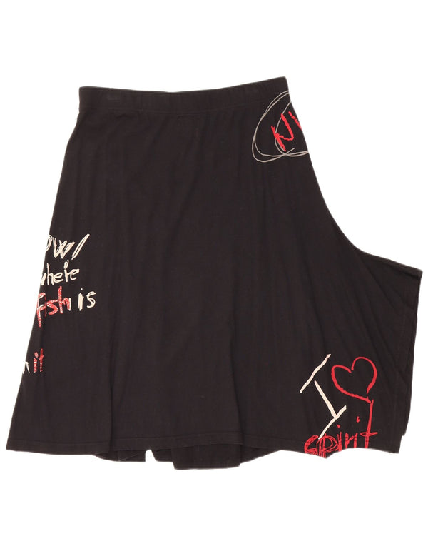 DESIGUAL Grafischer asymmetrischer Damenrock W32 Large aus schwarzer Baumwolle