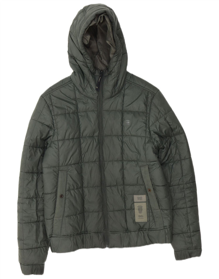 G-Star Wattierte Herrenjacke mit Kapuze, UK 38, Mittelgrün, Polyester